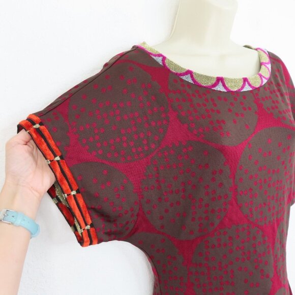 Custo Barcelona Women 2 Red Multicolor Geometric Polka Dot Sheath Tunic Dress - Picture 3 of 9